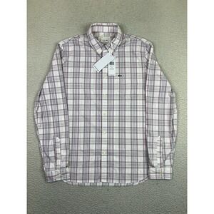 Lacoste Shirt Mens Large White Plaid Slim Fit Stretch Button Down Long Sleeve
